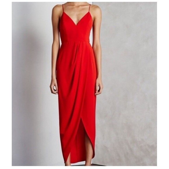 Shona Joy Core Cocktail Draped Dress in Tomato Red Size 2 - Picture 1 of 9